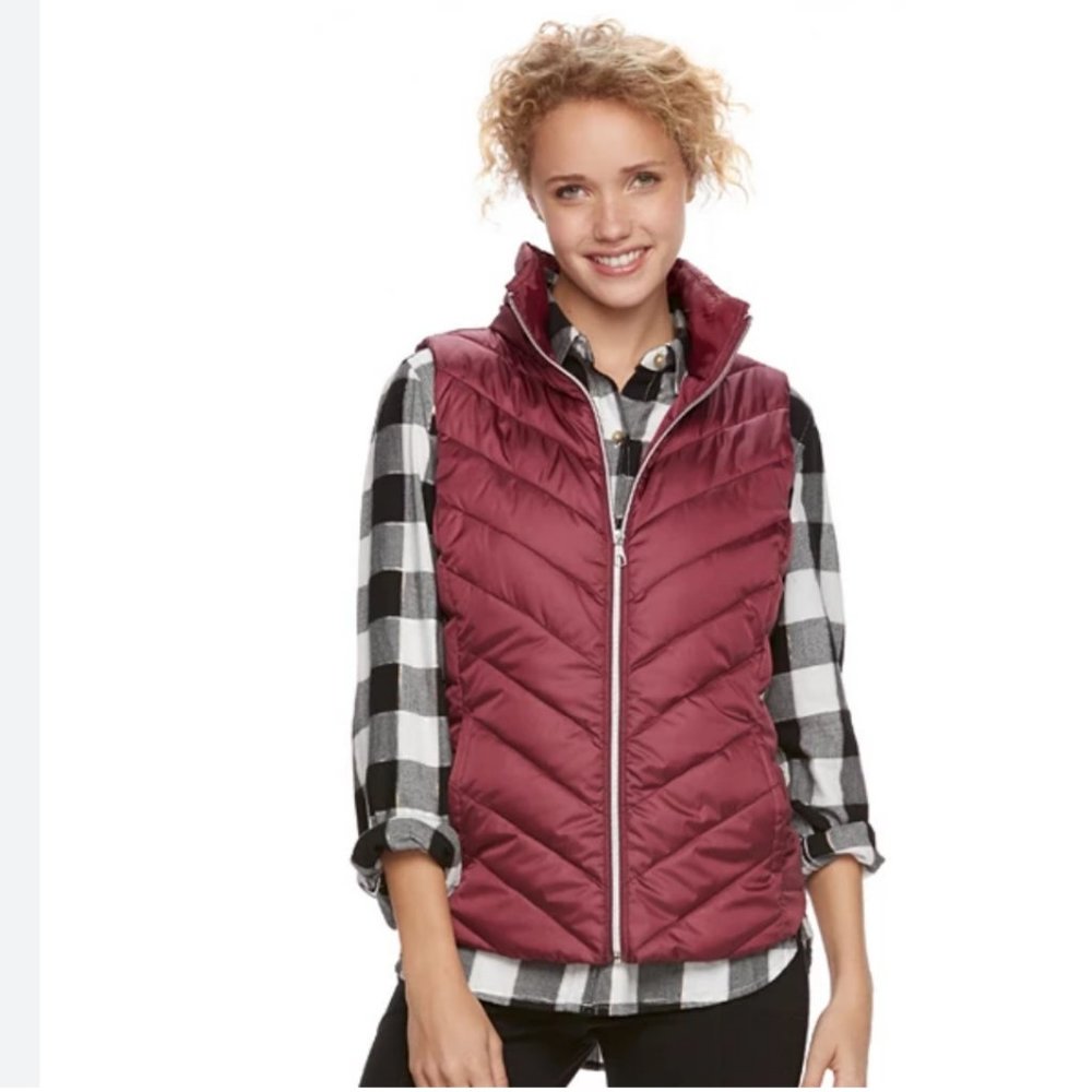 Juniors' SO Puffer Vest XS Authentic American Heritage‎ Deep Burgundy Zipper